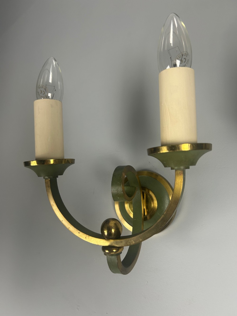 Pair of French Art Deco Green Enamel & Brass Wall Lights  View VII