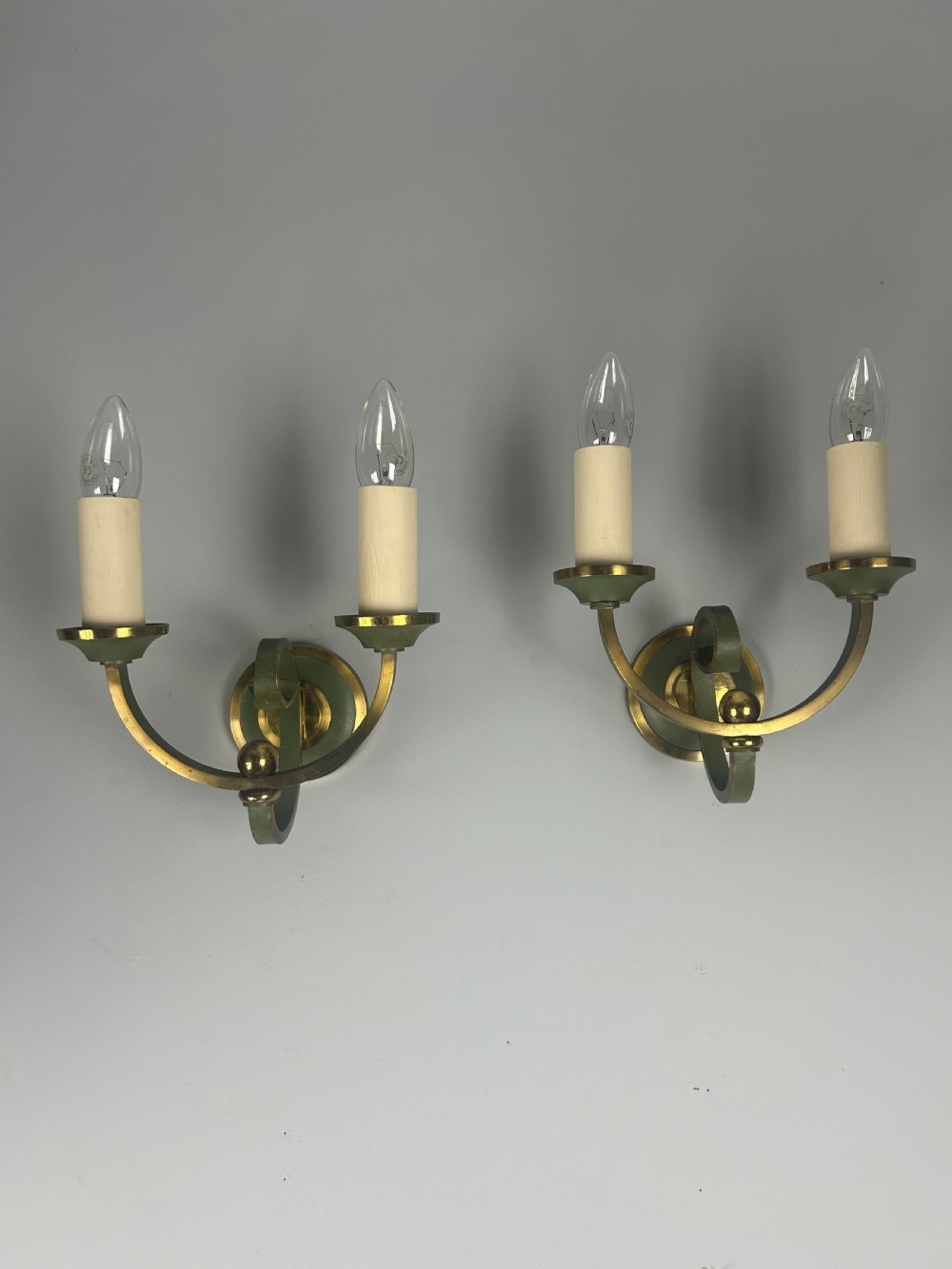 Pair of French Art Deco Green Enamel & Brass Wall Lights  View VIII