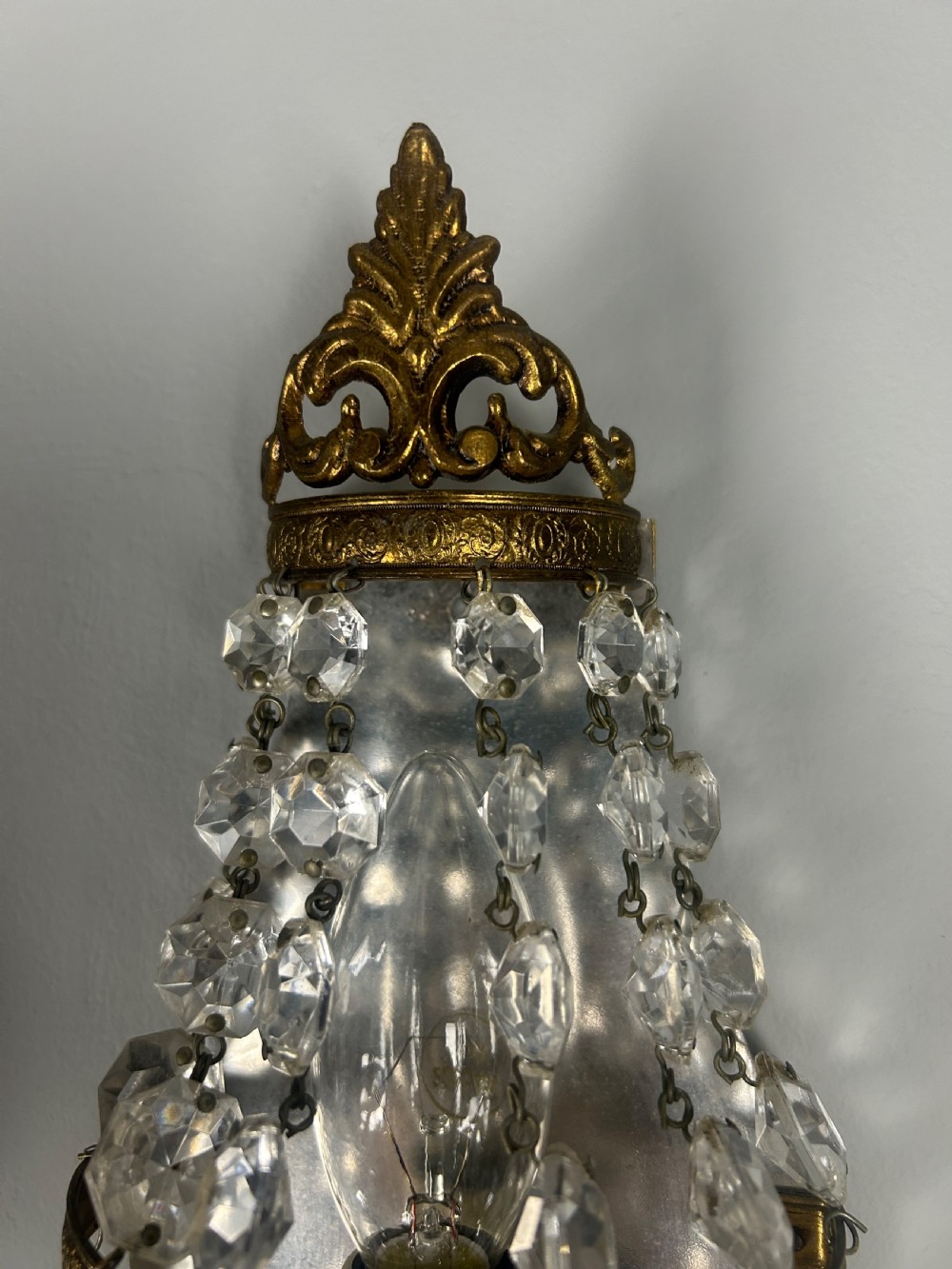 Pair of Single Light French Montgolfier Crystal Wall Lights  View IV