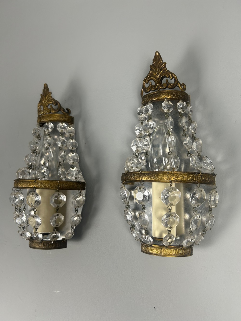 Pair of Single Light French Montgolfier Crystal Wall Lights  View VI