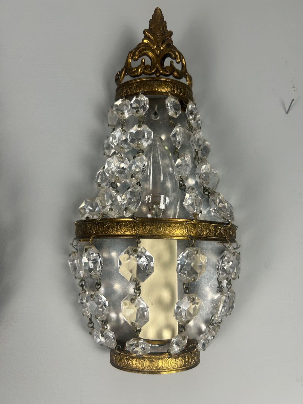 Pair of Single Light French Montgolfier Crystal Wall Lights  View VII