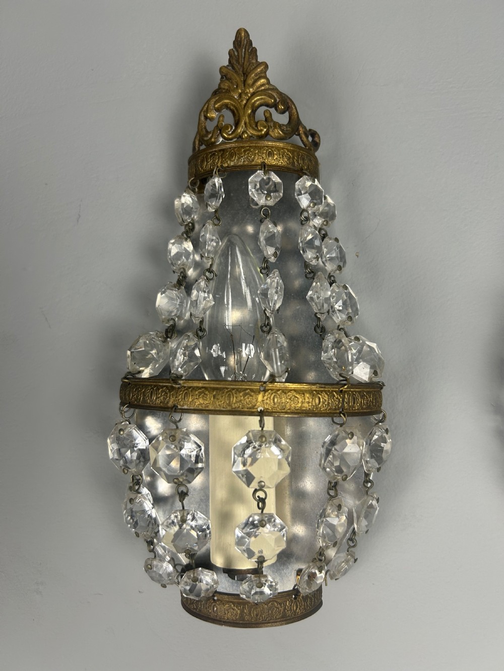 Pair of Single Light French Montgolfier Crystal Wall Lights  View VIII