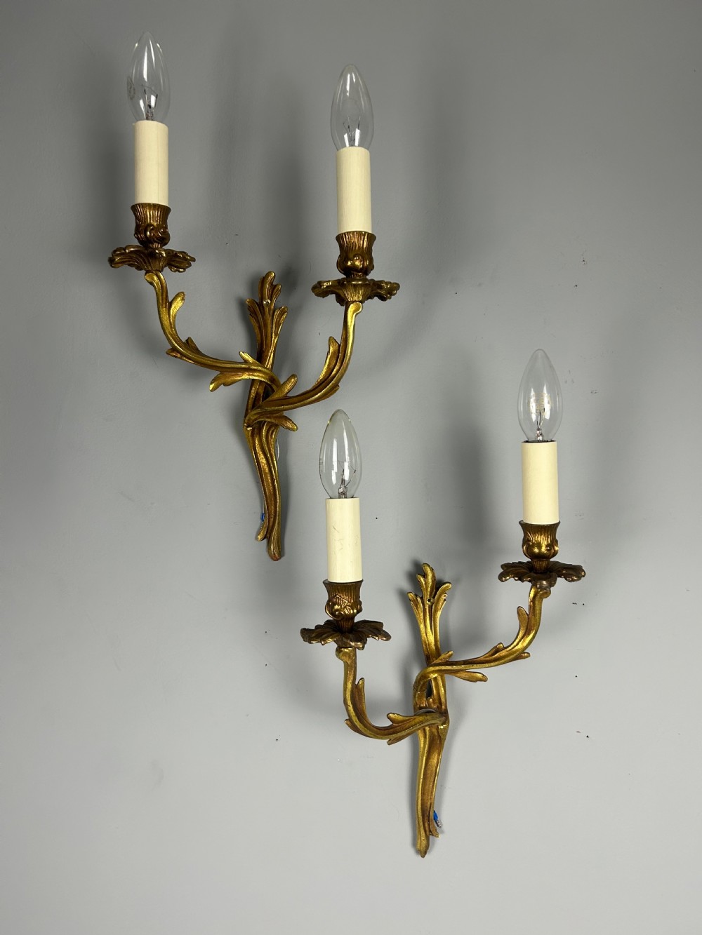 French Pair Of Gilded Brass Antique Wall Lights
