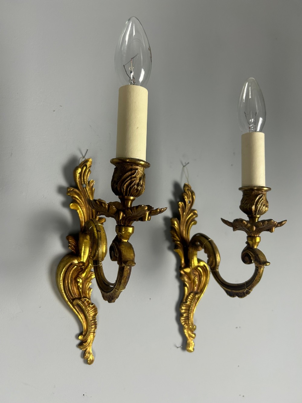 French Pair Of Single Arm Antique Bronze Wall Lights