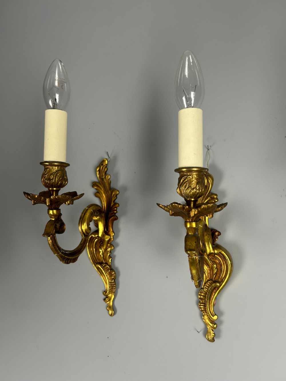 French Pair Of Single Arm Antique Bronze Wall Lights View V