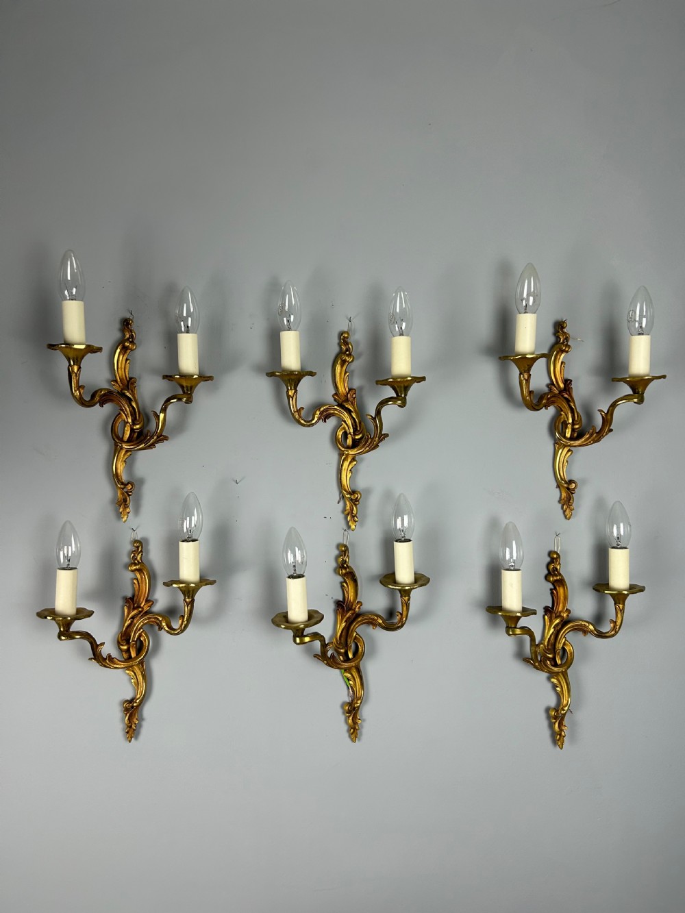 Set Of 6 French Gilded Antique Wall Lights