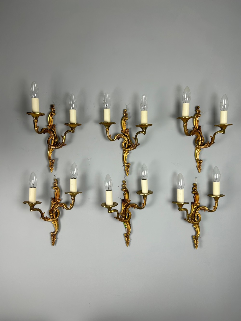 Set Of 6 French Gilded Antique Wall Lights View II
