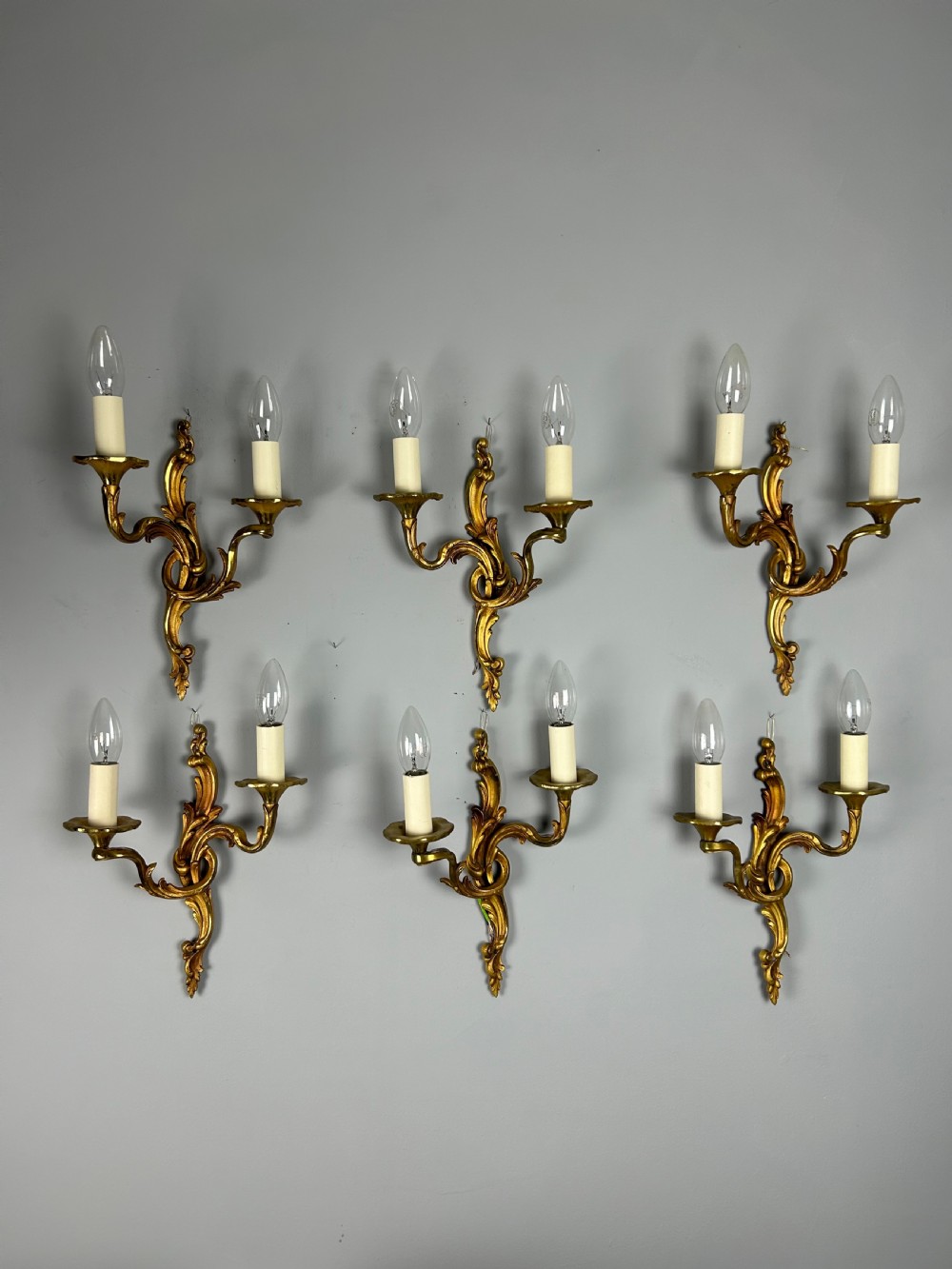 Set Of 6 French Gilded Antique Wall Lights View XI