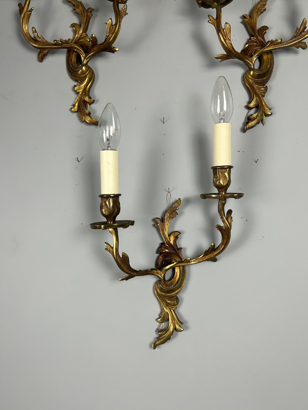 Set Of 3 French Gilt Brass Antique Wall Lights View IV
