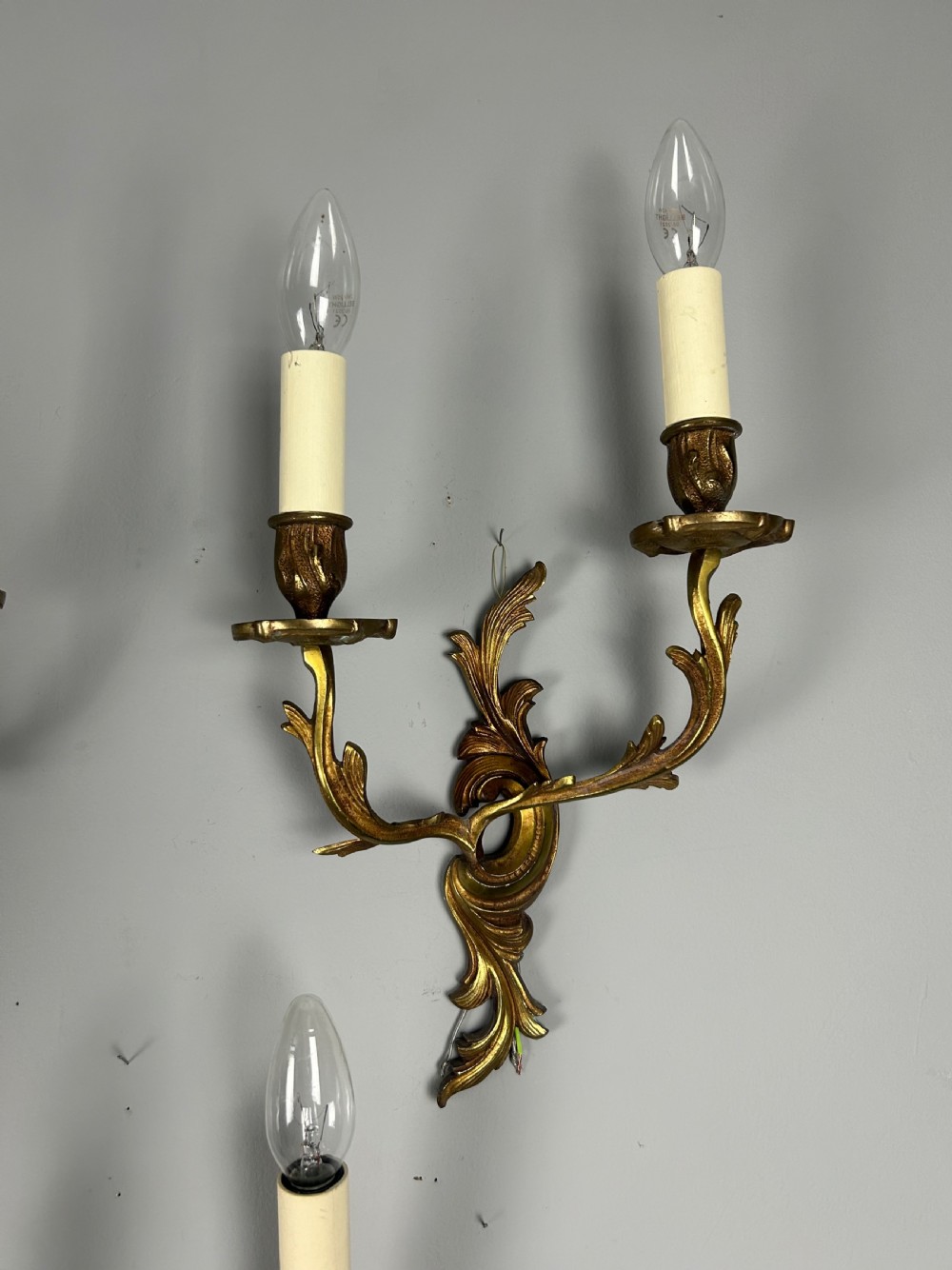 Set Of 3 French Gilt Brass Antique Wall Lights View V