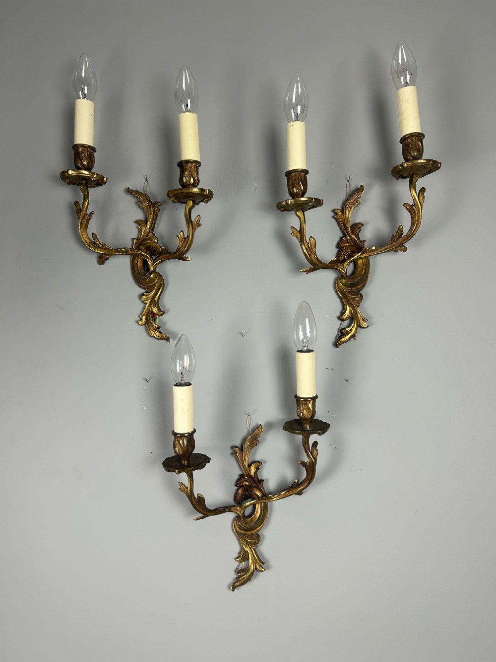 Set Of 3 French Gilt Brass Antique Wall Lights View VIII