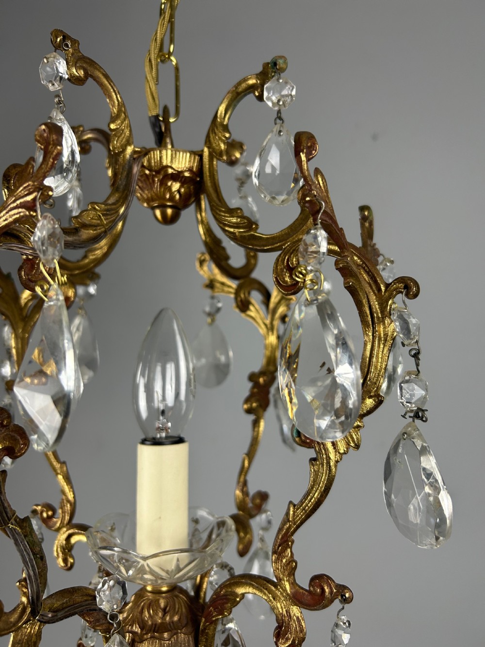 French Single Light Gilt Brass Crystal Antique Chandelier, Ceiling Light  View VIII