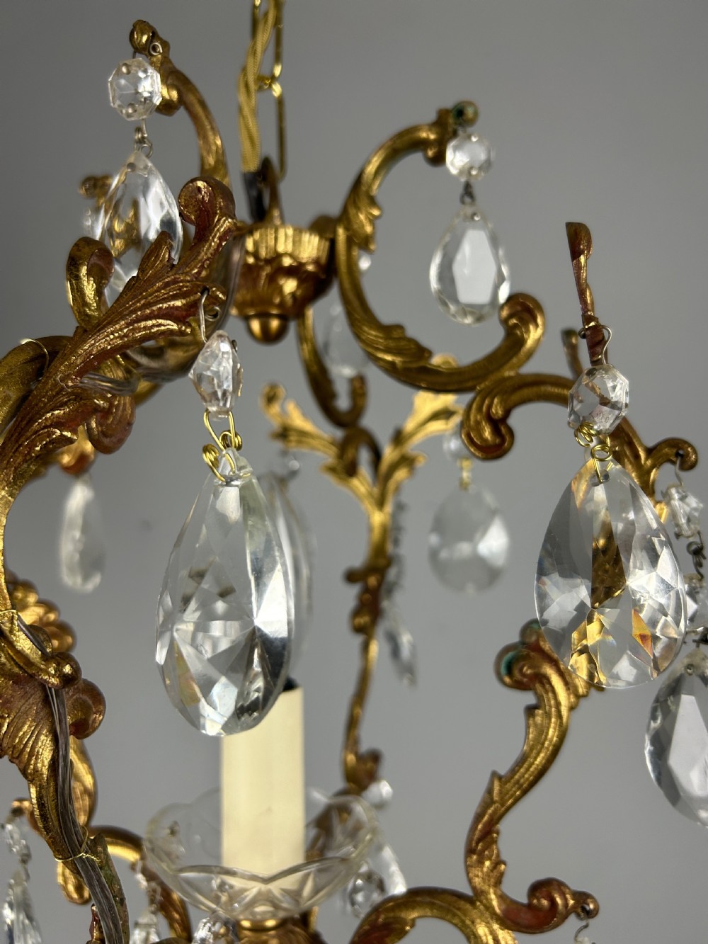 French Single Light Gilt Brass Crystal Antique Chandelier, Ceiling Light  View IX
