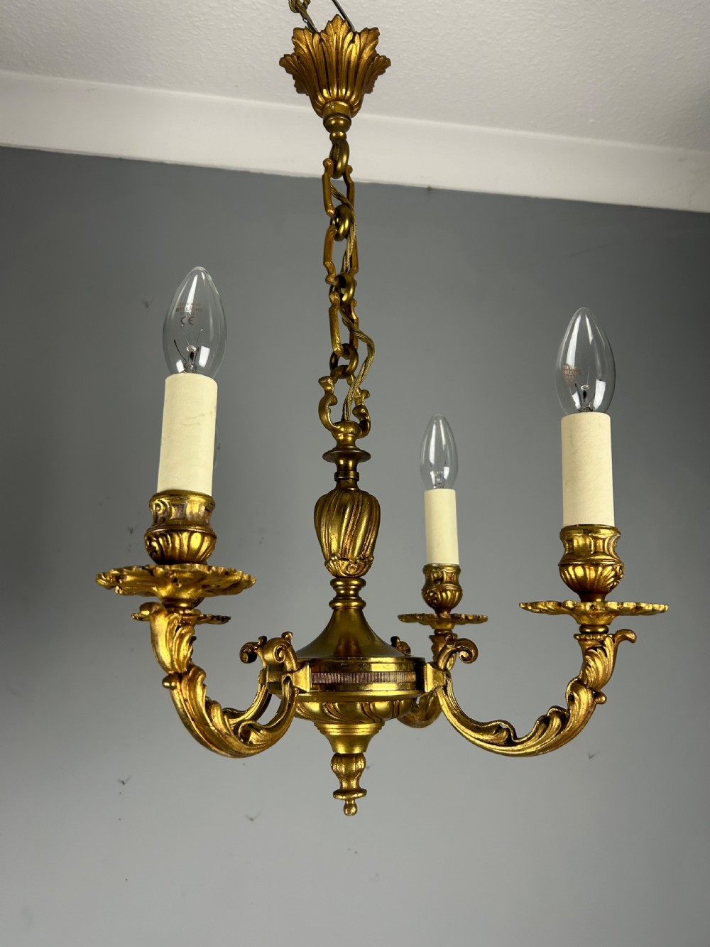 French Gilt Brass 4 Light Antique Chandelier View II