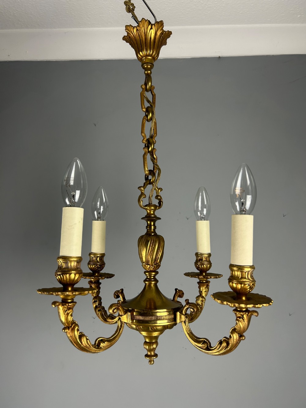 French Gilt Brass 4 Light Antique Chandelier View III