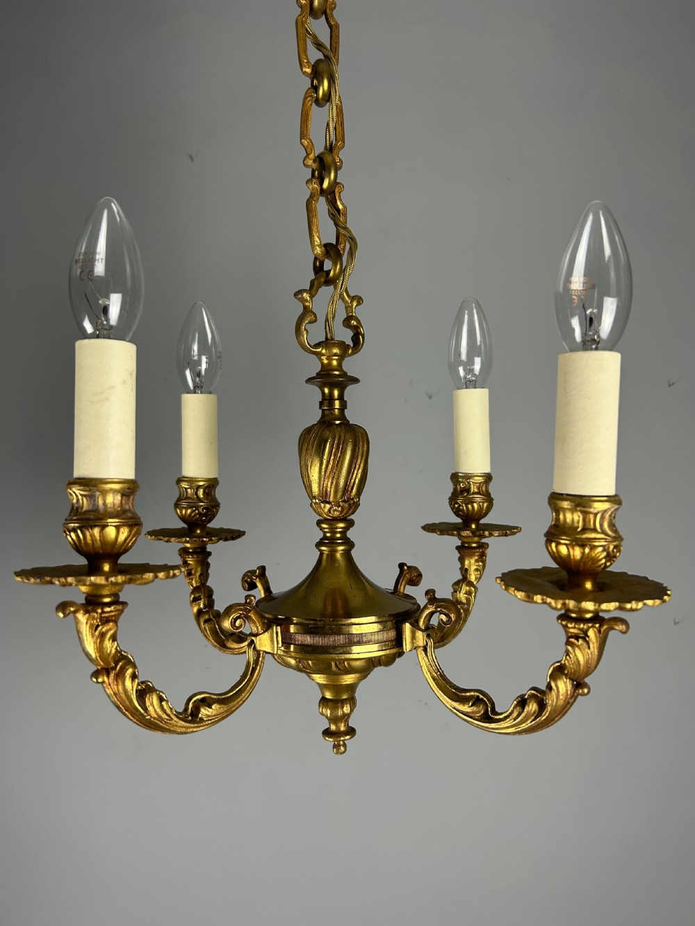 French Gilt Brass 4 Light Antique Chandelier View IV