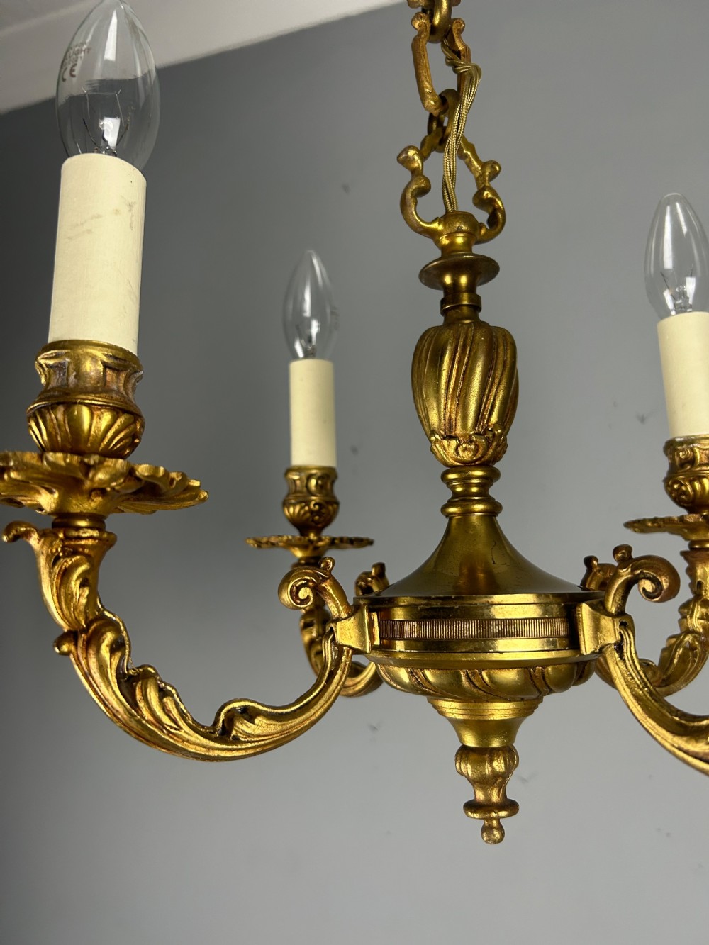 French Gilt Brass 4 Light Antique Chandelier View VI