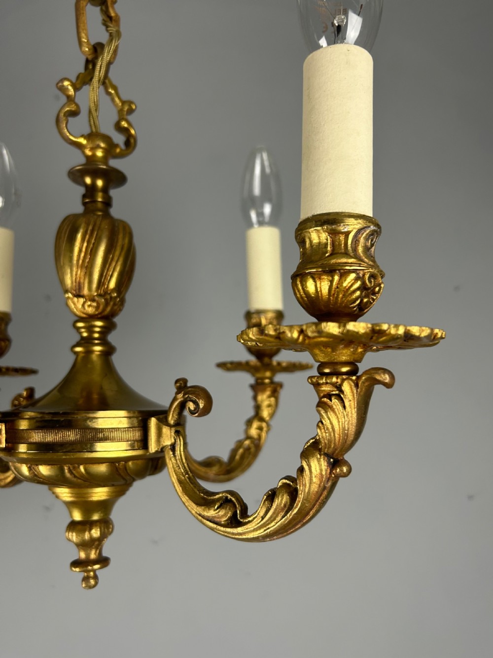French Gilt Brass 4 Light Antique Chandelier View VII