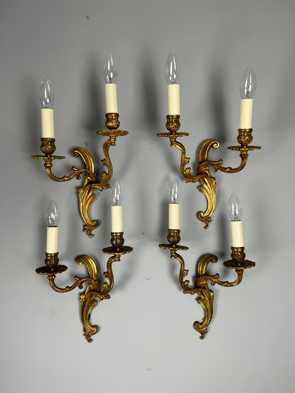 Set of 4 French Gilded Twin Arm Antique Wall Lights