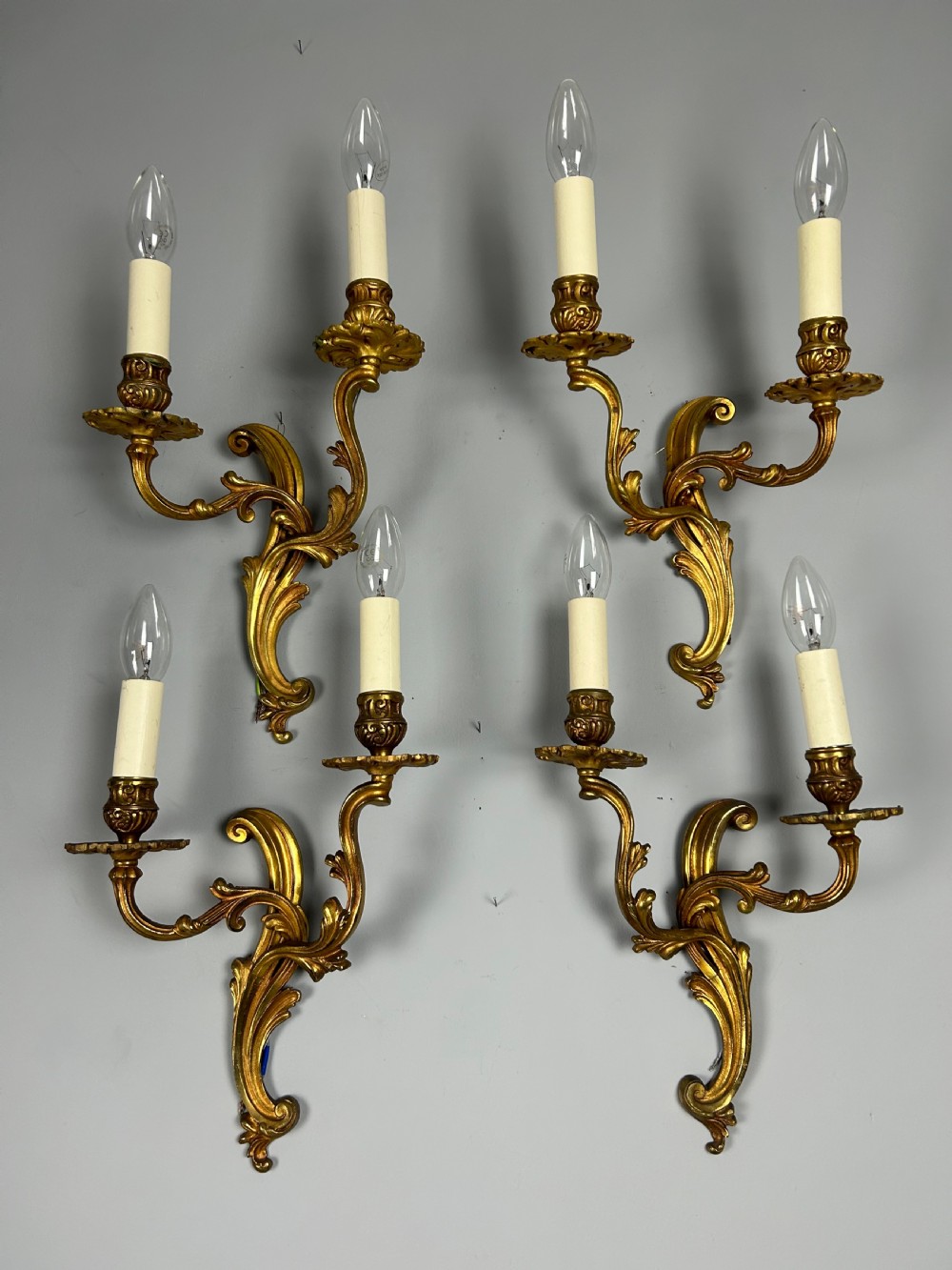 Set of 4 French Gilded Twin Arm Antique Wall Lights View V