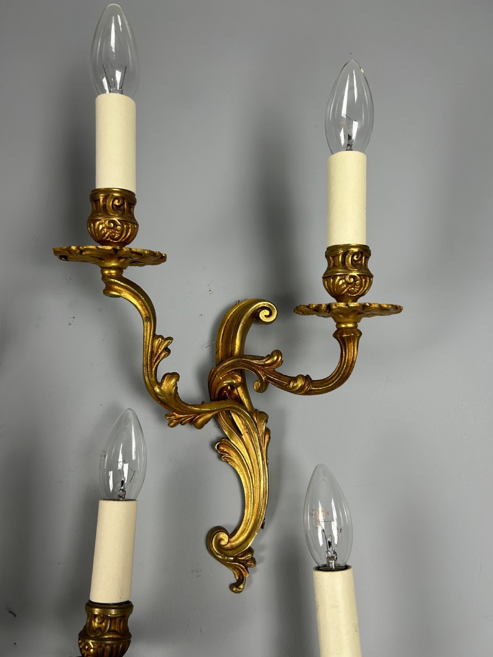 Set of 4 French Gilded Twin Arm Antique Wall Lights View VII