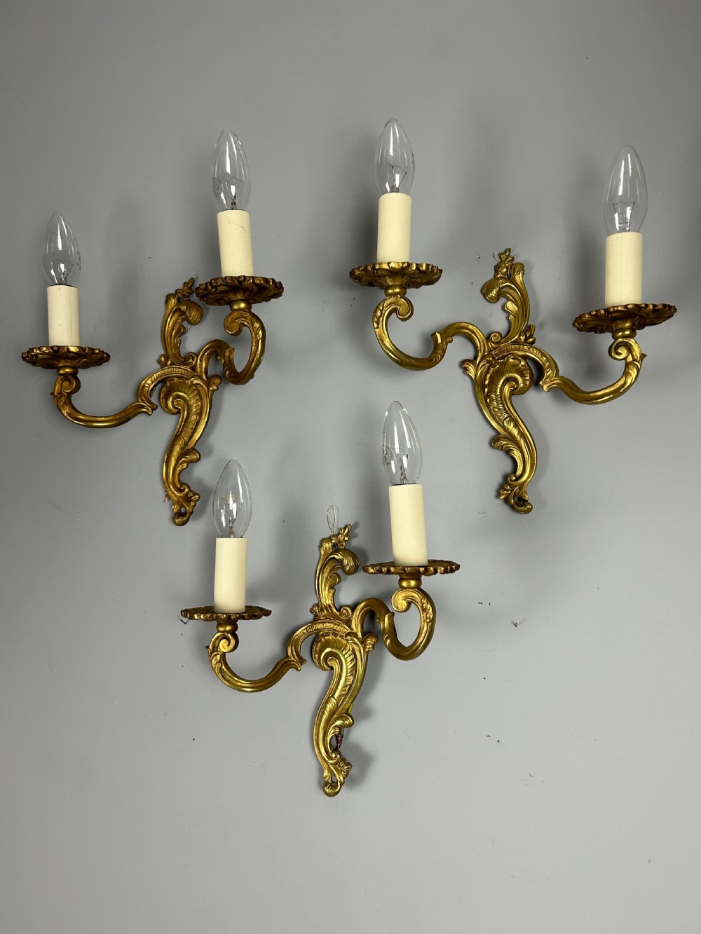 Set of 3 French Gilded Twin Arm Antique Wall Lights View III