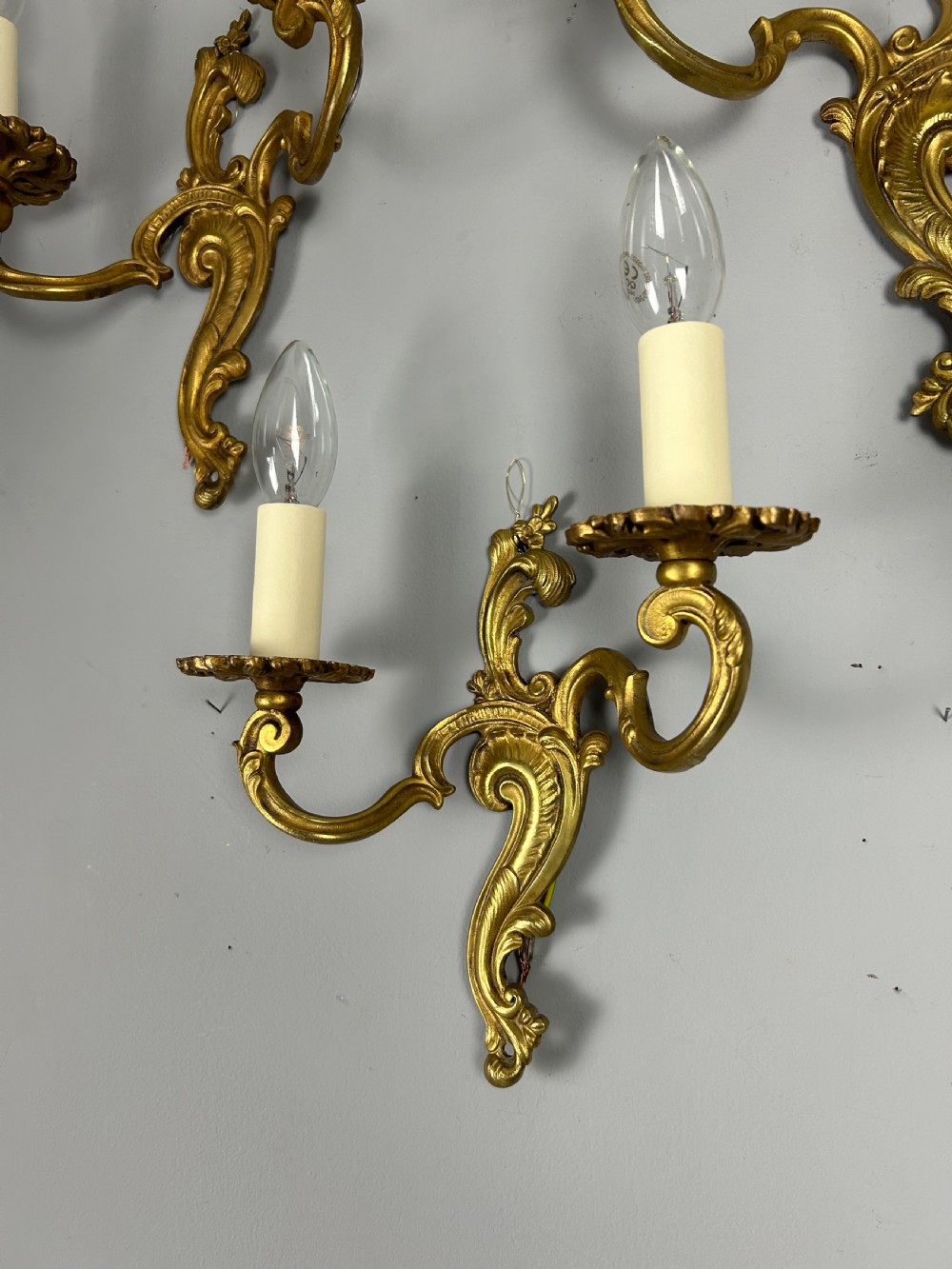 Set of 3 French Gilded Twin Arm Antique Wall Lights View IV