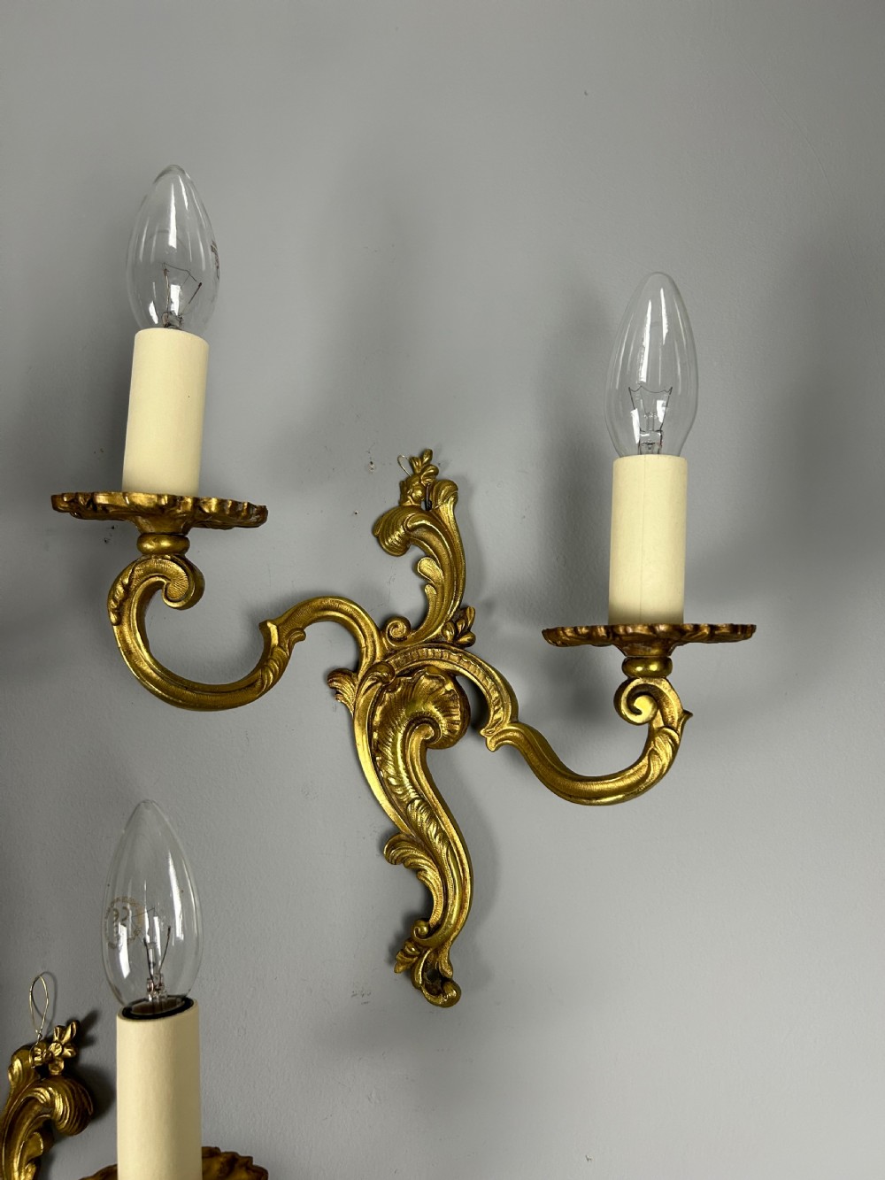 Set of 3 French Gilded Twin Arm Antique Wall Lights View V