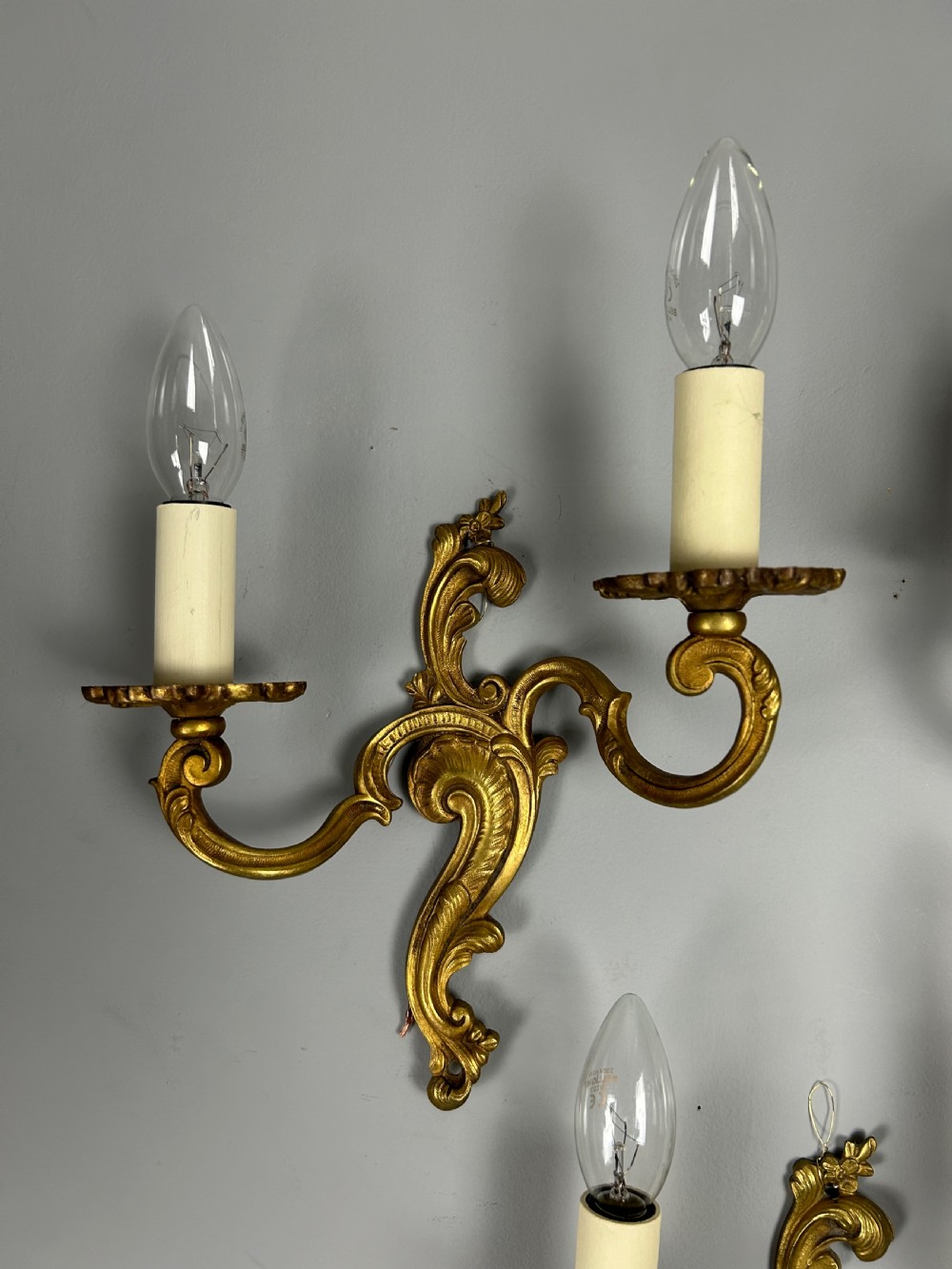 Set of 3 French Gilded Twin Arm Antique Wall Lights View VI