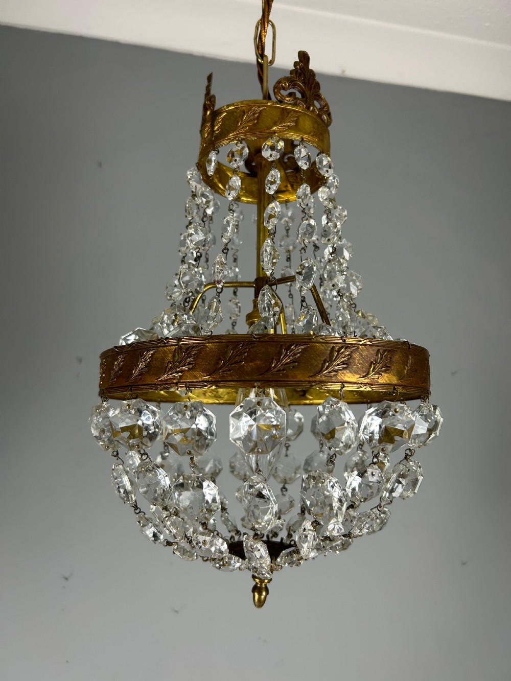 French Empire Crystal Bronze Chandelier, Ceiling Light 