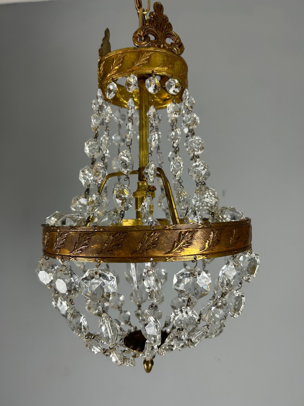 French Empire Crystal Bronze Chandelier, Ceiling Light  View II