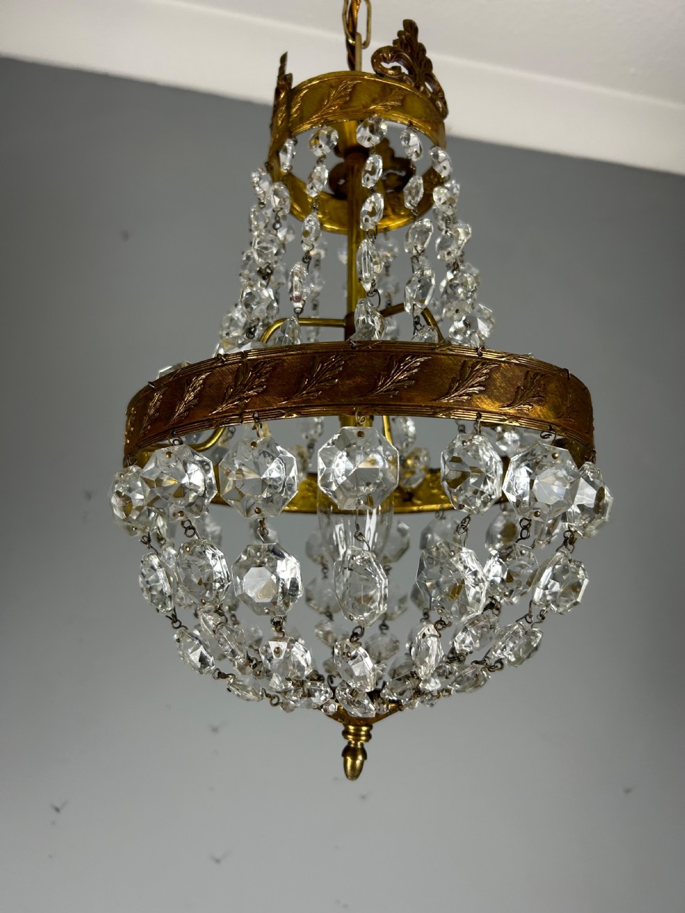 French Empire Crystal Bronze Chandelier, Ceiling Light  View III