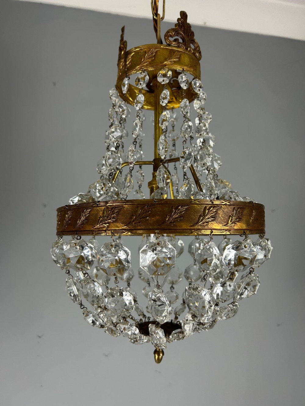 French Empire Crystal Bronze Chandelier, Ceiling Light  View IV