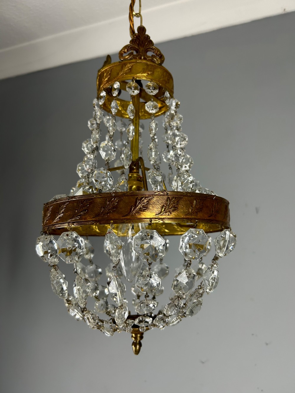 French Empire Crystal Bronze Chandelier, Ceiling Light  View IX