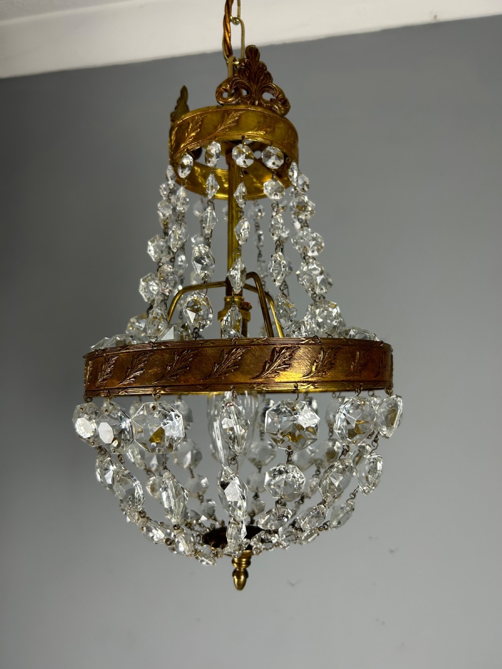 French Empire Crystal Bronze Chandelier, Ceiling Light  View X