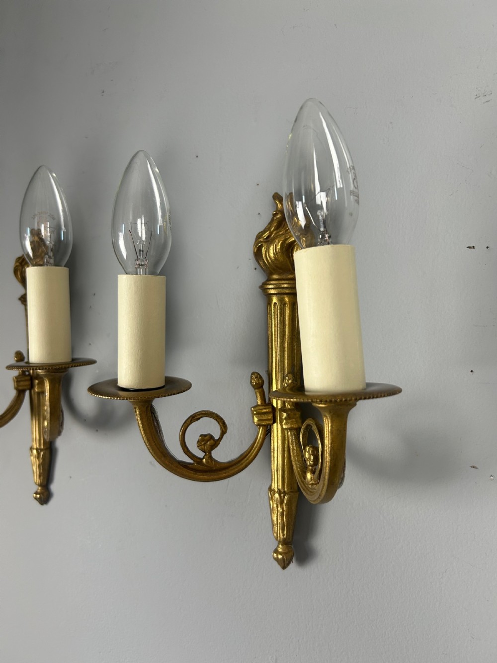 French Pair Of Gilded Brass Flame Wall Lights View II