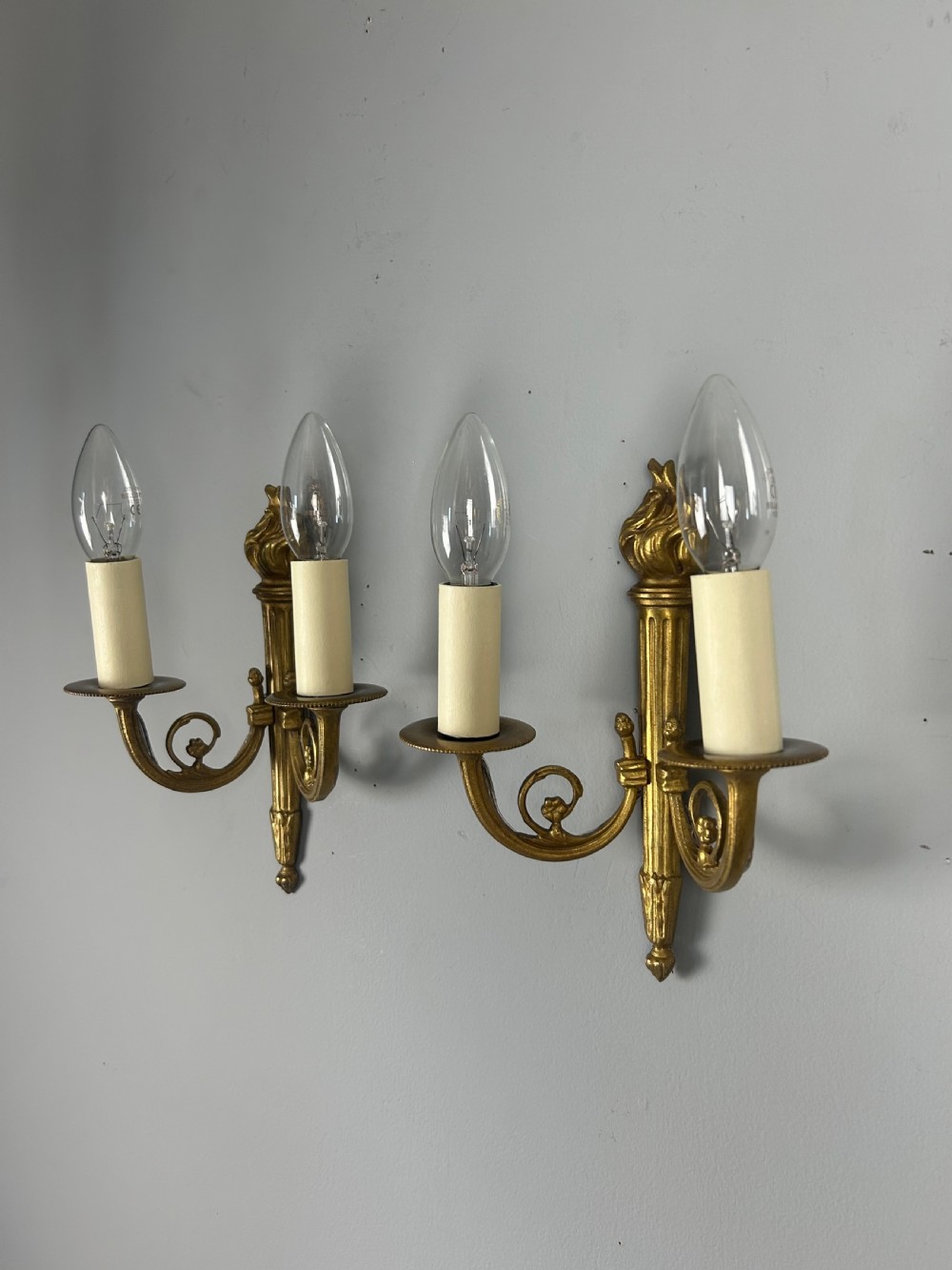French Pair Of Gilded Brass Flame Wall Lights View III