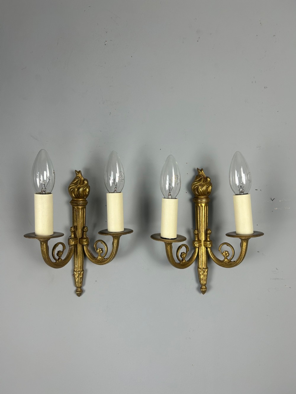 French Pair Of Gilded Brass Flame Wall Lights View IV