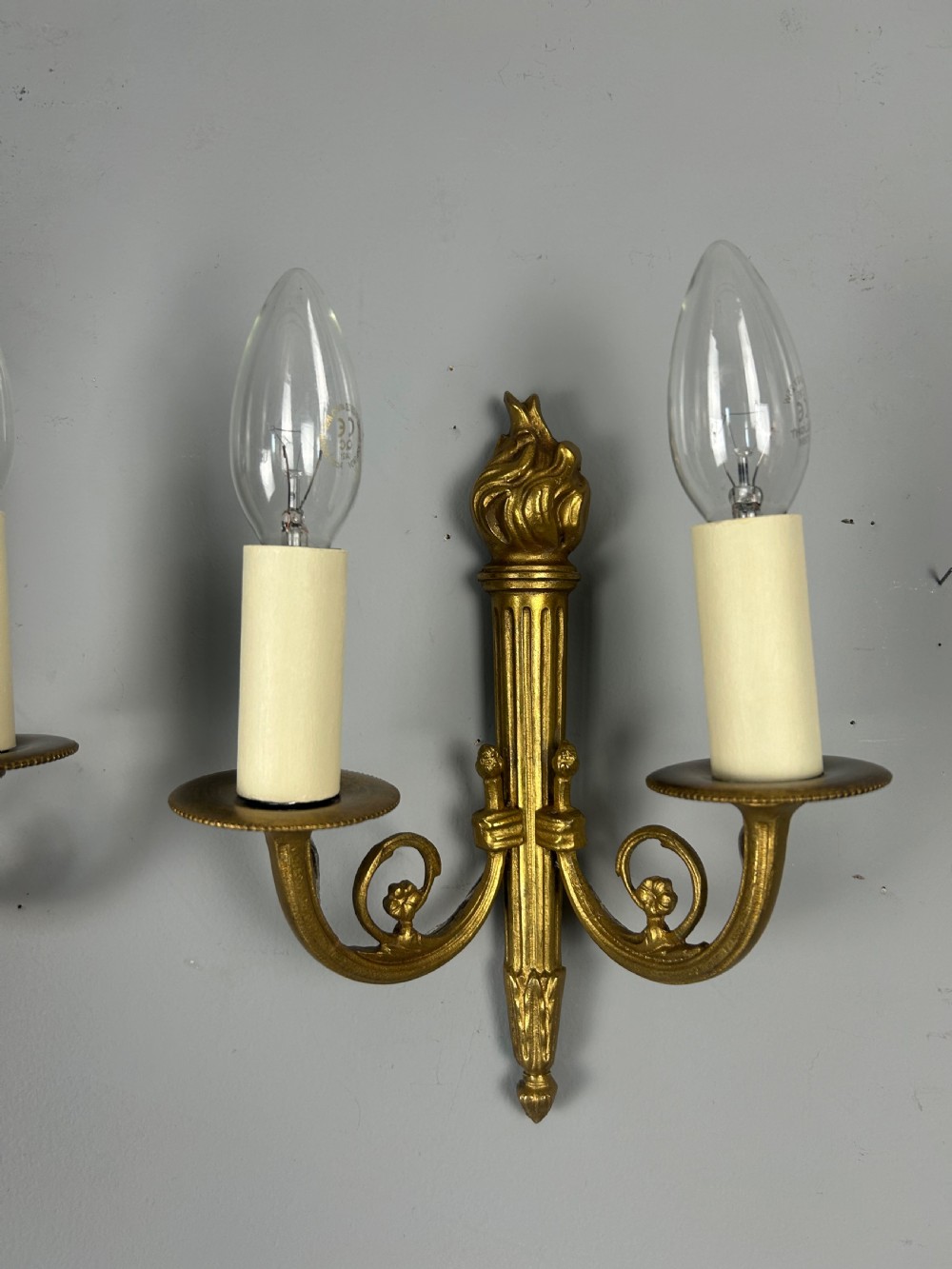 French Pair Of Gilded Brass Flame Wall Lights View V