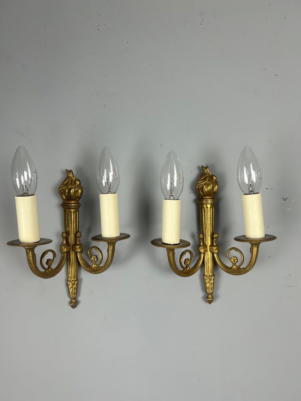 French Pair Of Gilded Brass Flame Wall Lights View VI