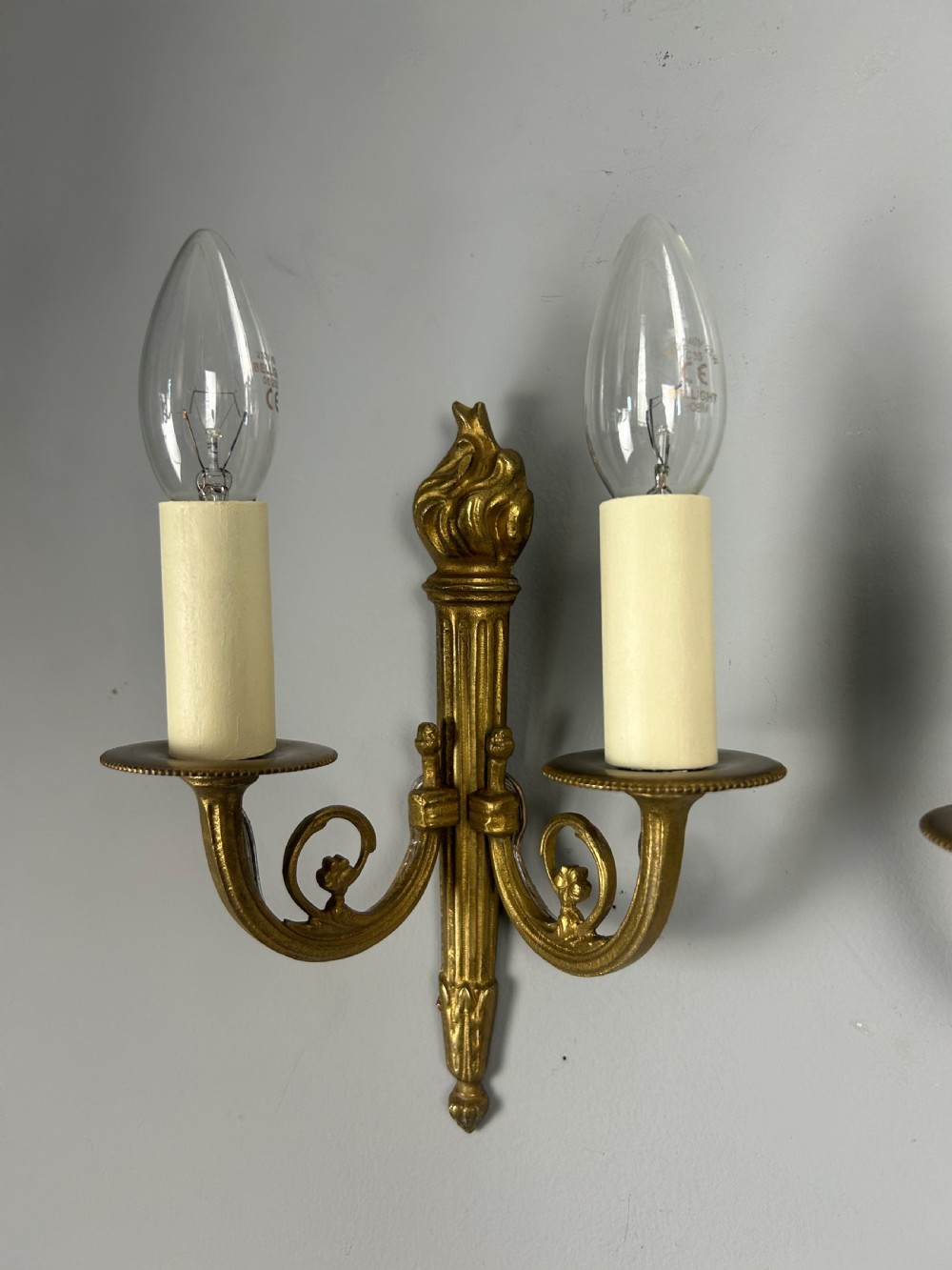 French Pair Of Gilded Brass Flame Wall Lights View VII