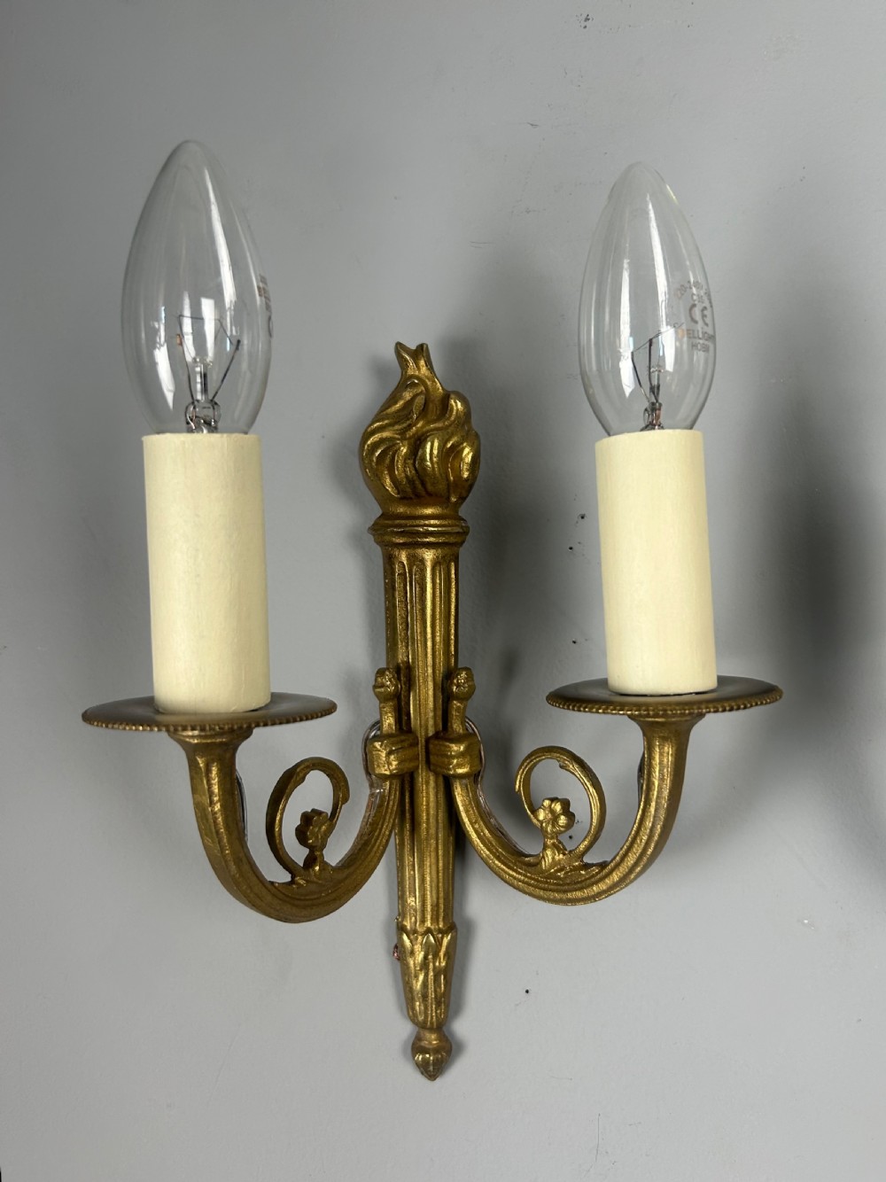 French Pair Of Gilded Brass Flame Wall Lights View VIII