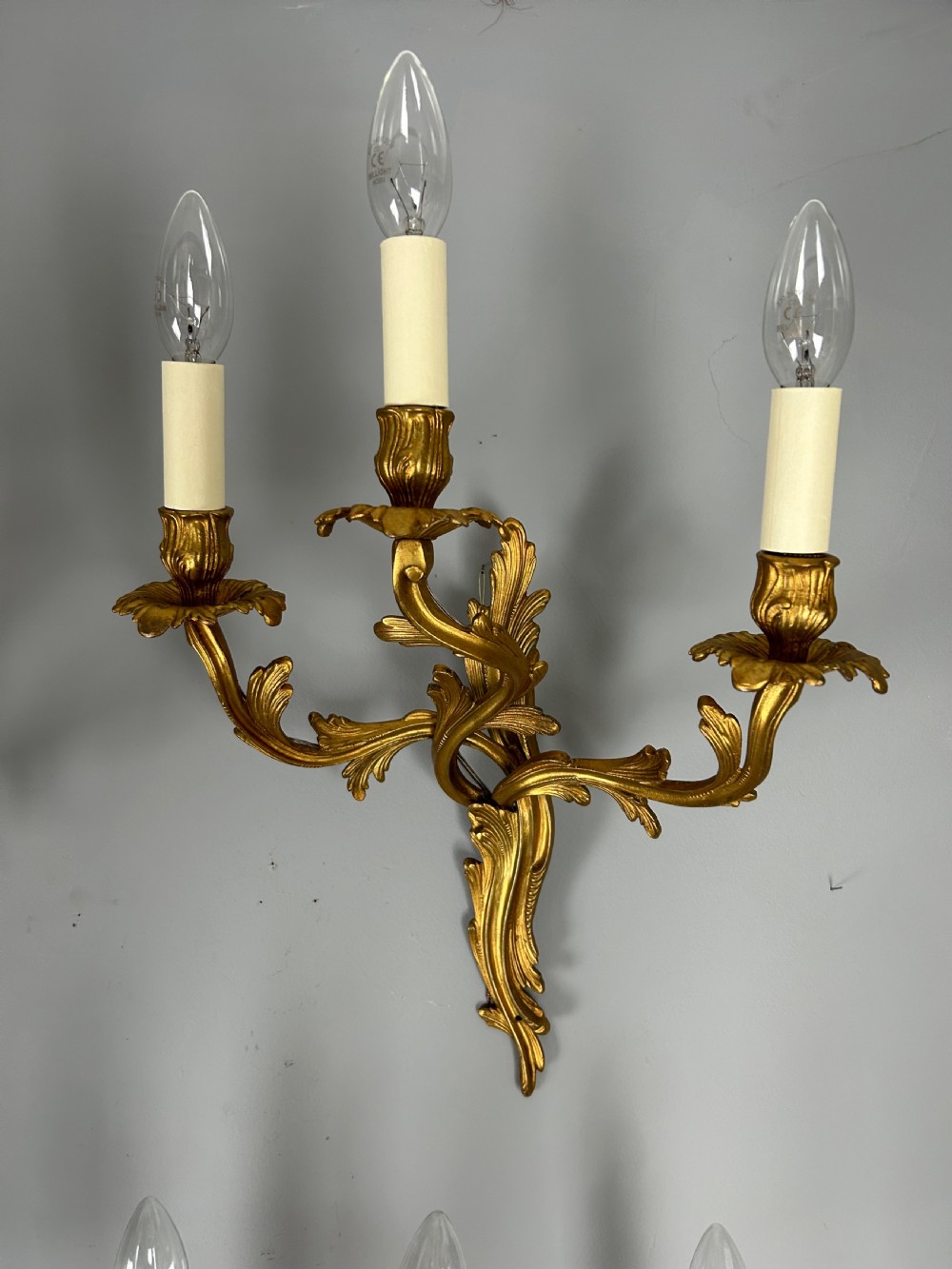 Set Of 4 French Large Triple Arm Gilt Brass Antique Wall Lights View III