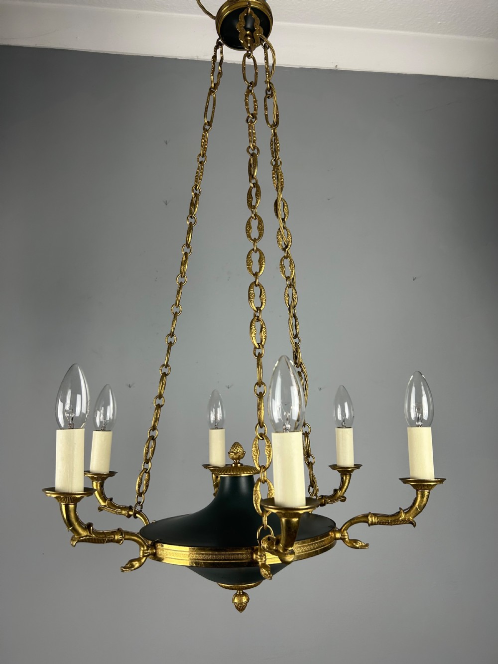 French 6 Arm Empire Antique Chandelier View II