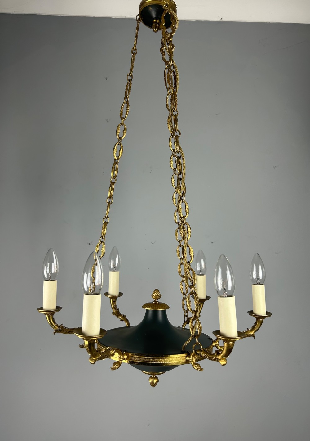 French 6 Arm Empire Antique Chandelier View IX