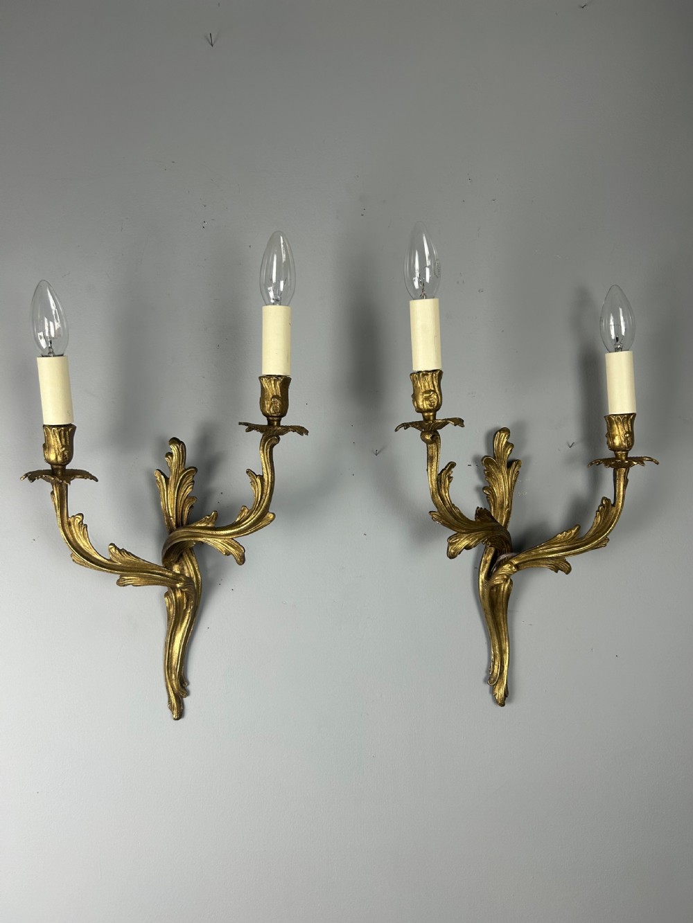 French Pair Of Gilt Brass Antique Wall Lights