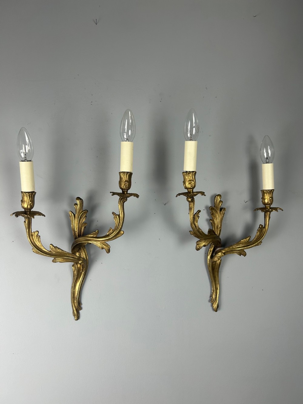 French Pair Of Gilt Brass Antique Wall Lights View II