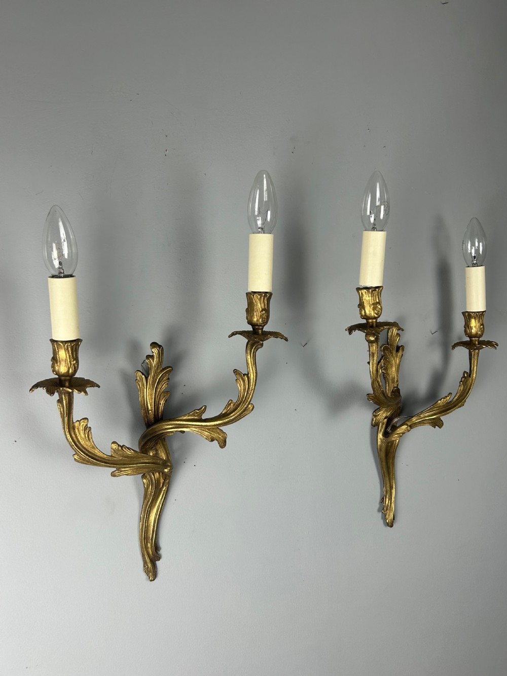 French Pair Of Gilt Brass Antique Wall Lights View III