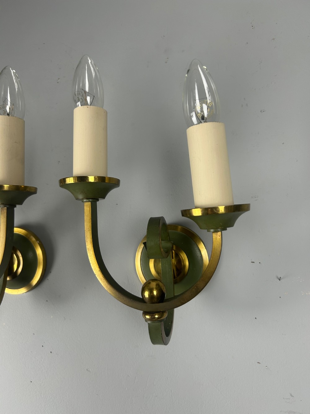 Pair Of French Art Deco Green Enamel & Brass Wall Lights View VIII