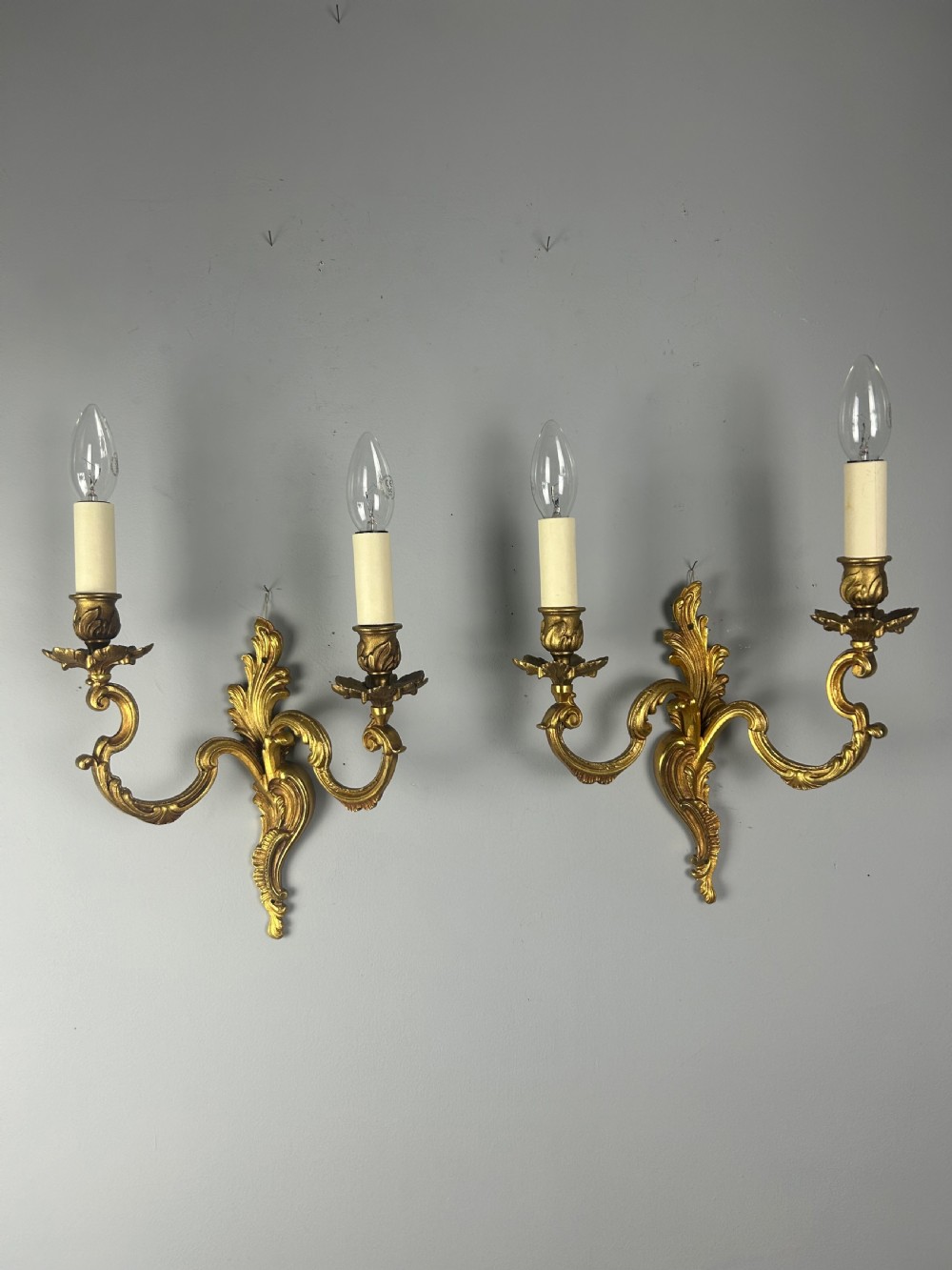Pair of French Gilt Brass Antique Wall Lights